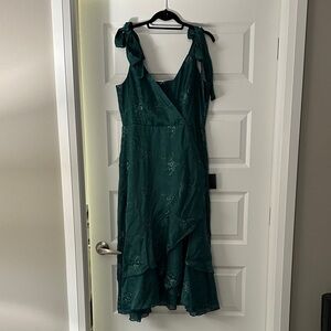 Lulu's Green Asymmetrical Dress with Bow Straps